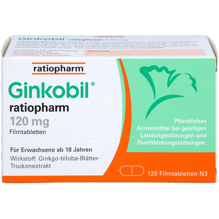 Ginkobil ratiopharm 120 mg Filmtabletten bei geistigen Leistungsstörungen und Durchblutungsstörungen, 120 St. Tabletten