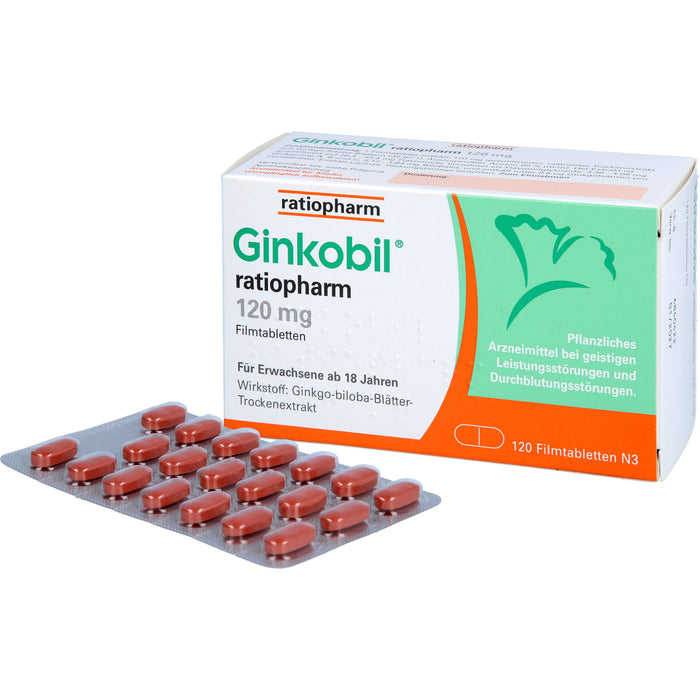 Ginkobil ratiopharm 120 mg Filmtabletten bei geistigen Leistungsstörungen und Durchblutungsstörungen, 120 pcs. Tablets