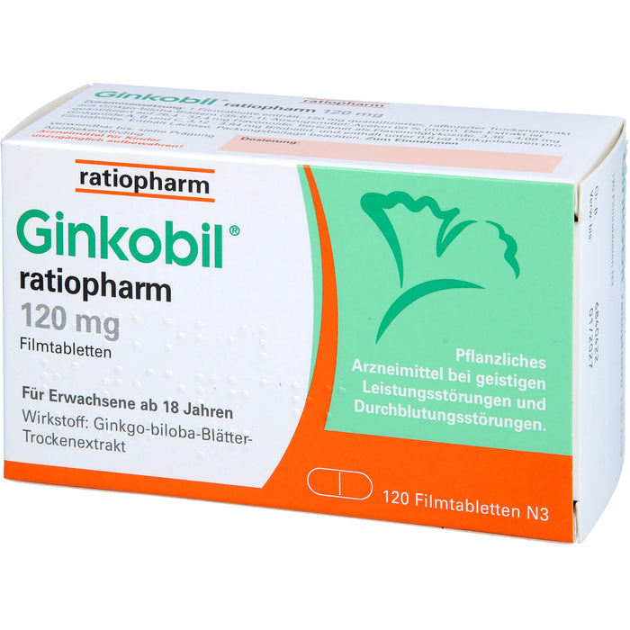 Ginkobil ratiopharm 120 mg Filmtabletten bei geistigen Leistungsstörungen und Durchblutungsstörungen, 120 pcs. Tablets