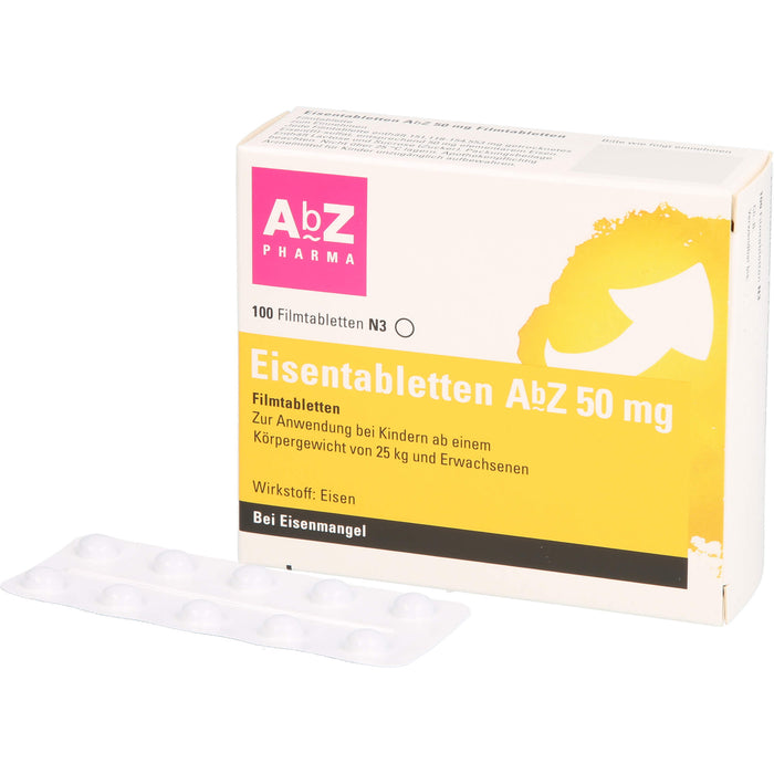 Eisentabletten AbZ 50 mg Filmtabletten bei Eisenmangel, 100 pc Tablettes