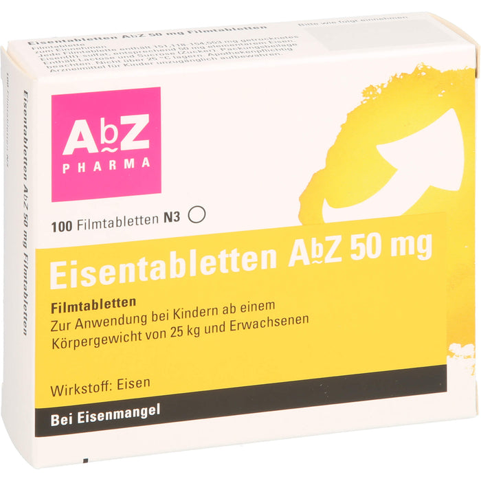 Eisentabletten AbZ 50 mg Filmtabletten bei Eisenmangel, 100 pc Tablettes