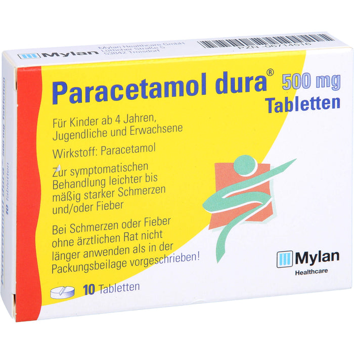 Paracetamol dura 500 mg Tabletten bei leichten bis mäßig starken Schmerzen und Fieber, 10 pcs. Tablets