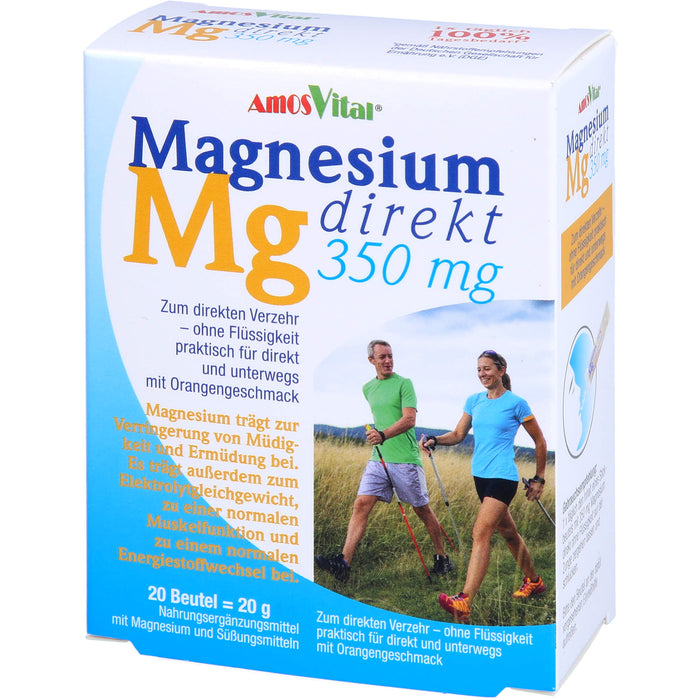 AmosVital Magnesium direkt 350 mg Granulat mit Orangengeschmack, 20 St. Beutel