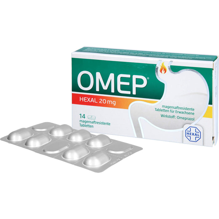 OMEP HEXAL 20 mg Tabletten bei Sodbrennen, 14 St. Tabletten