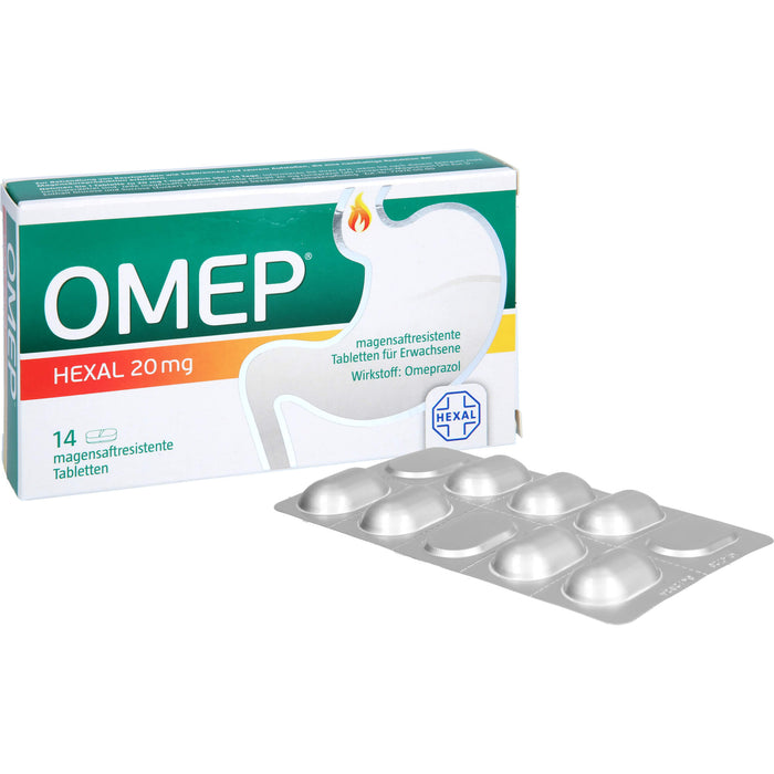 OMEP HEXAL 20 mg Tabletten bei Sodbrennen, 14 St. Tabletten