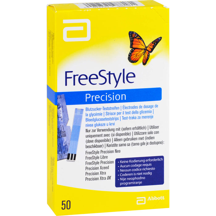 FreeStyle Precision Blutzucker-Teststrreifen ohne Codieren, 50 pc Bandelettes réactives