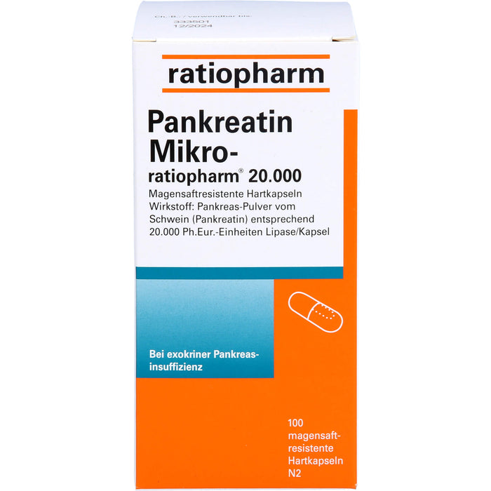 Pankreatin Mikro-ratiopharm 20 000 magensaftresistente Hartkapseln, 100 St. Kapseln