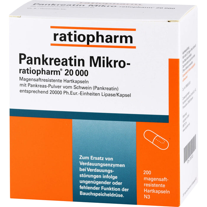 Pankreatin Mikro-ratiopharm 20 000 magensaftresistente Hartkapseln, 200 St. Kapseln