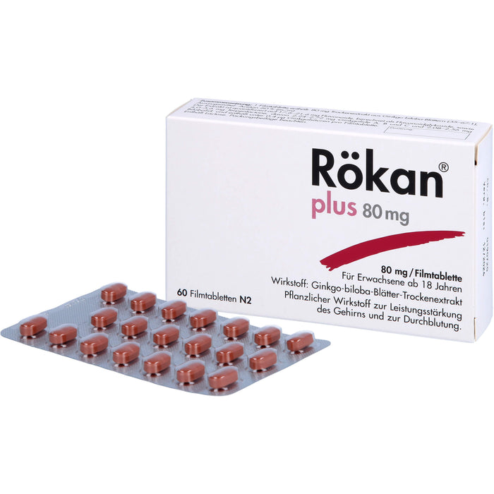 Rökan plus 80 mg Filmtabletten zur Leistungssteigerung des Gehirns, 60 pc Tablettes