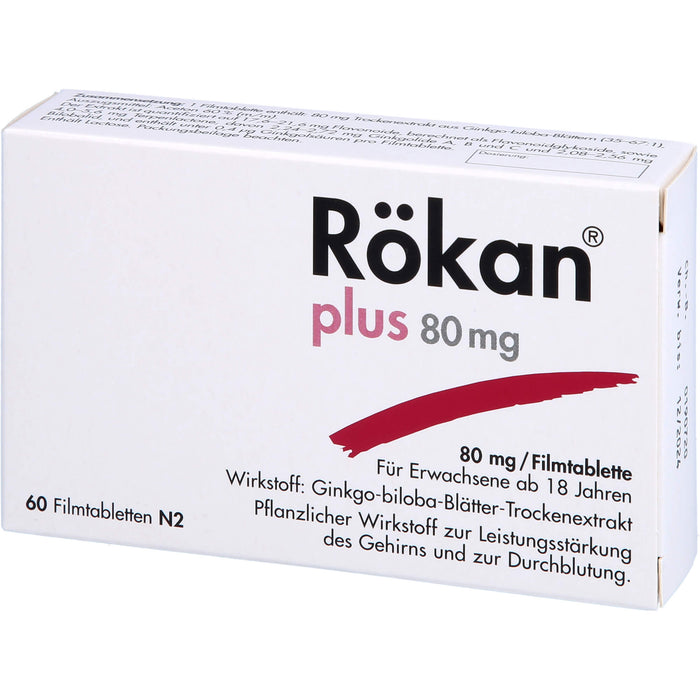 Rökan plus 80 mg Filmtabletten zur Leistungssteigerung des Gehirns, 60 pc Tablettes