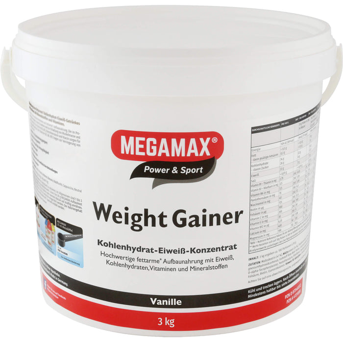 MEGAMAX Nutrition Weight Gainer Pulver Vanille-Geschmack, 3000 g Powder