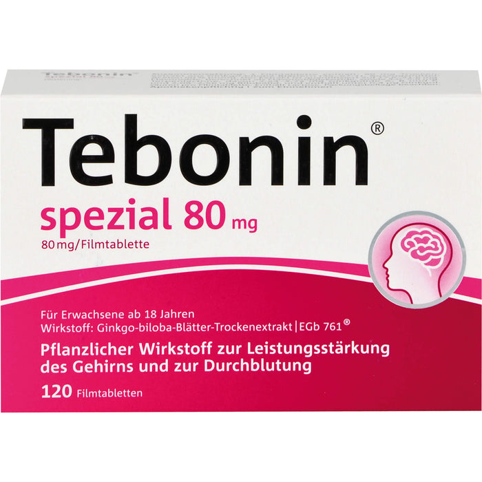 Tebonin spezial 80 mg Filmtabletten zur Leistungsstärkung des Gehirns und zur Durchblutung, 120 pc Tablettes