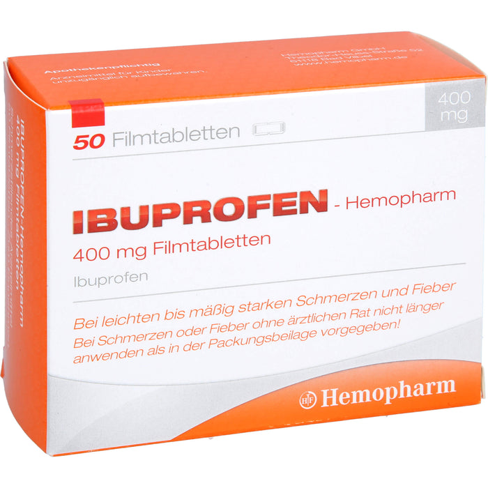 Ibuprofen-Hemopharm 400 mg Filmtabletten  bei leichten bis mäßig starken Schmerzen und Fieber, 50 St. Tabletten