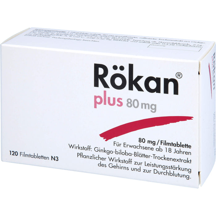 Rökan plus 80 mg Filmtabletten zur Leistungssteigerung des Gehirns, 120 pc Tablettes