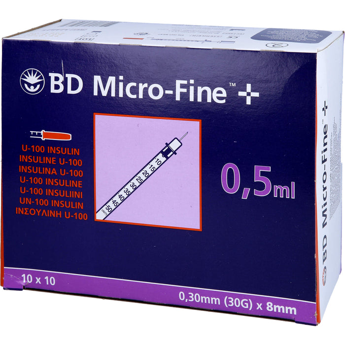 BD Micro Fine+ U100 Ins.Spr.8mm, 100X0.5 ml SRI