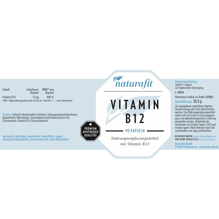 naturafit Vitamin B12 Kapseln, 90 pcs. Capsules