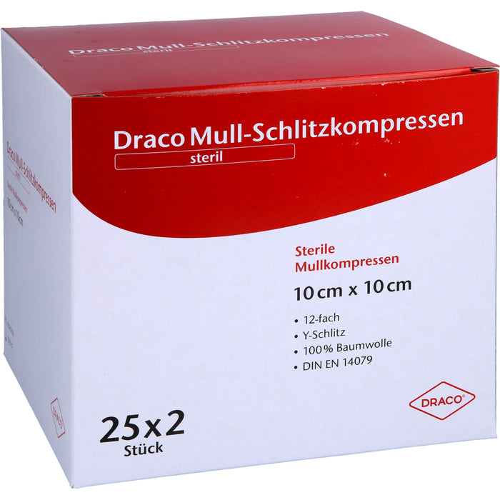 SCHLITZKOMPRESSE Mull 10x10cm 12fach steril Ausb, 25X2 St KOM