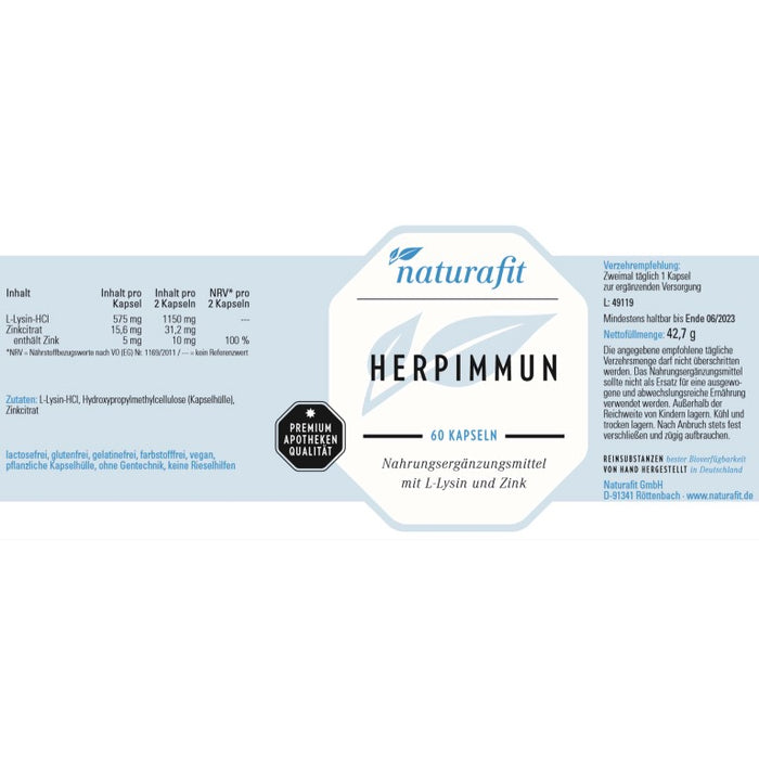 naturafit Herpimmun Kapseln, 60 pc Capsules