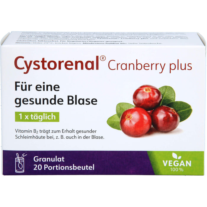 QUIRIS Cystorenal Cranberry plus Pulver für eine gesunde und starke Blase, mit Kürbiskernextrakt, Vitamin B2 und C, 20 pc Sachets