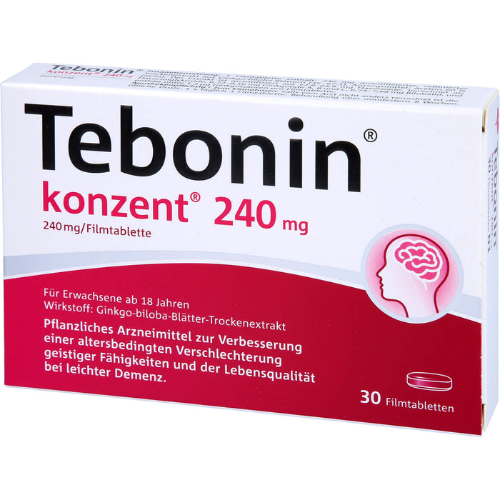 Tebonin konzent 240 mg Filmtabletten zur Verbesserung einer altersbedingten Verschlechterung geistiger Fähigkeiten und der Lebensqualität bei leichter Demenz, 30 pcs. Tablets