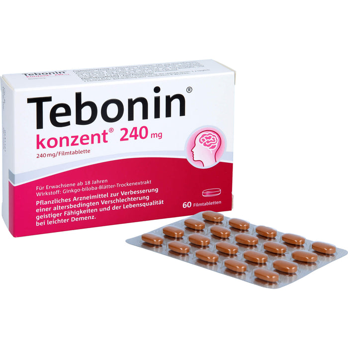 Tebonin konzent 240 mg Filmtabletten zur Verbesserung einer altersbedingten Verschlechterung geistiger Fähigkeiten und der Lebensqualität bei leichter Demenz, 60 pc Tablettes