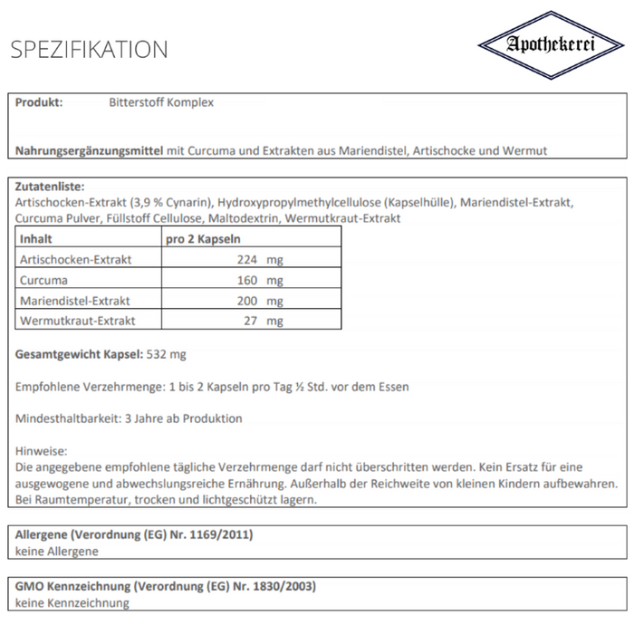Apothekerei Bitterstoff Komplex, 30 pcs. Capsules