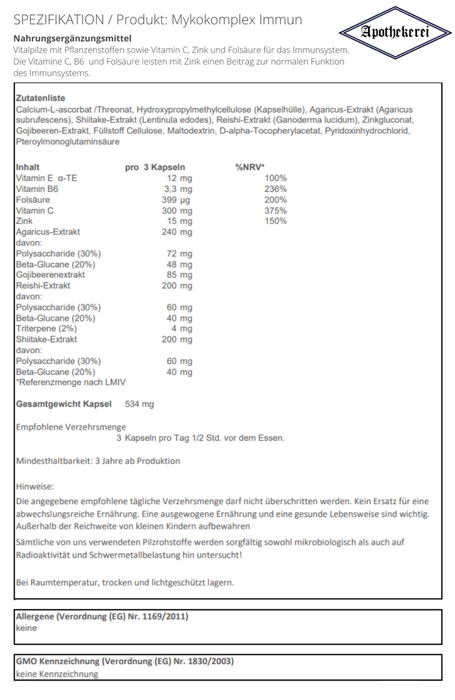Apothekerei Mykokomplex Immun, 30 pcs. Capsules