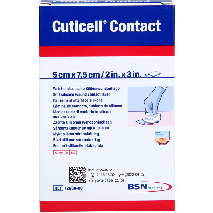 Cuticell Contact 5 cm x 7,5 cm weiche elastische Silikonauflage, 5 St. Wundauflagen