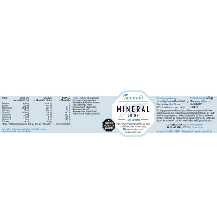 naturafit Mineraldrink Pulver, 300 g Poudre