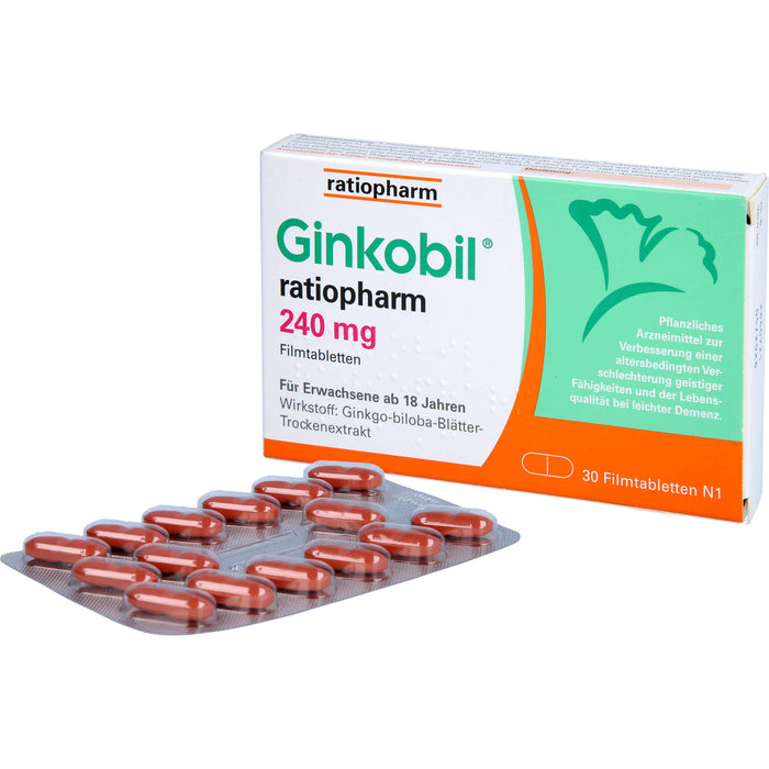 Ginkobil ratiopharm 240 mg Filmtabletten bei altersbedingter Verschlechterung geistiger Fähigkeiten, 30 pc Tablettes