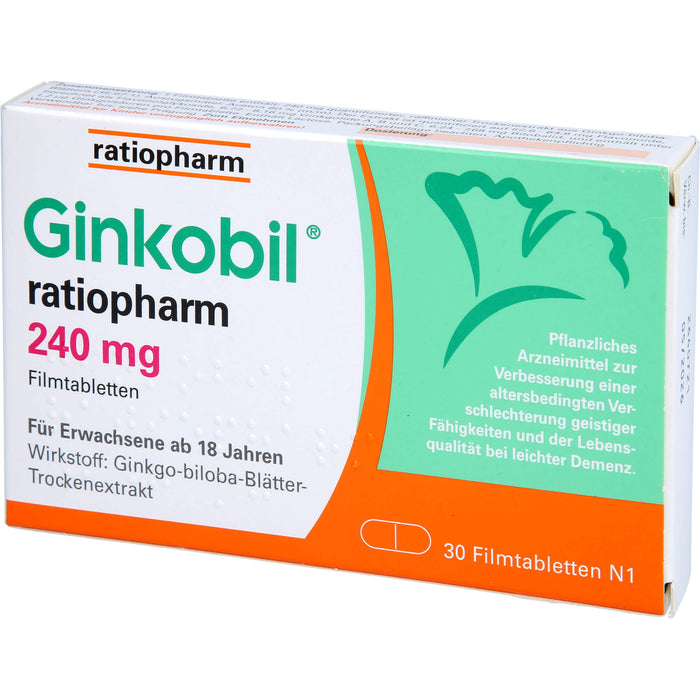 Ginkobil ratiopharm 240 mg Filmtabletten bei altersbedingter Verschlechterung geistiger Fähigkeiten, 30 St. Tabletten