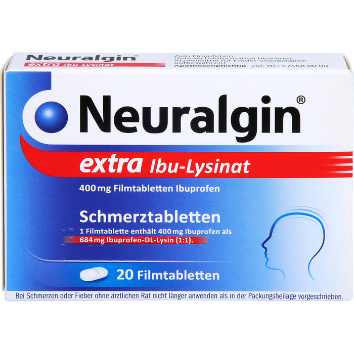 Neuralgin extra Ibu-Lysinat 400 mg Filmtabletten bei Schmerzen oder Fieber, 20 pcs. Tablets