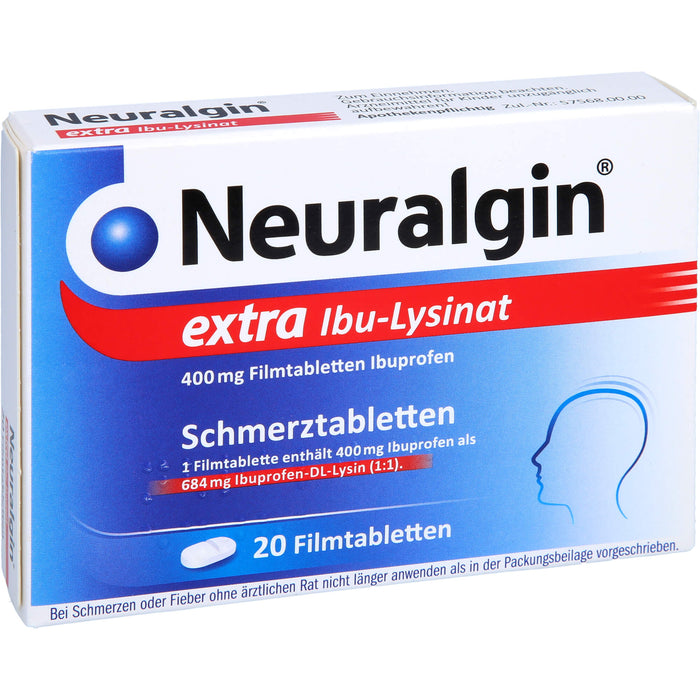 Neuralgin extra Ibu-Lysinat 400 mg Filmtabletten bei Schmerzen oder Fieber, 20 pcs. Tablets