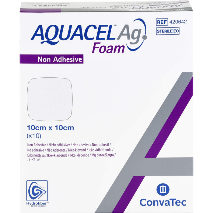 AQUACEL Ag Foam 10 cm x 10 cm nicht adhäsiver Schaumverband, 10 pcs. Wound dressings