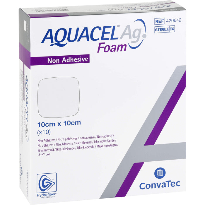 AQUACEL Ag Foam 10 cm x 10 cm nicht adhäsiver Schaumverband, 10 pcs. Wound dressings