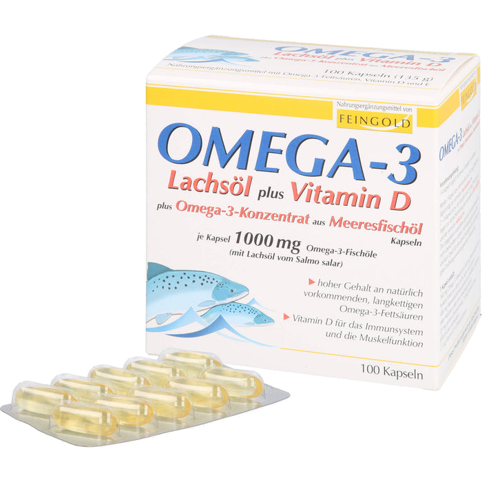 Omega-3 Lachsöl plus Vitamin D plus Omega-3-Konzen, 100 St. Kapseln