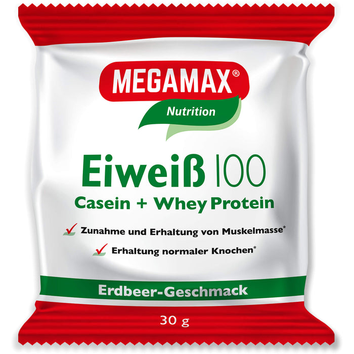 MEGAMAX Nutrition Eiweiß 100 Pulver Erdbeer-Geschmack, 30 g Powder