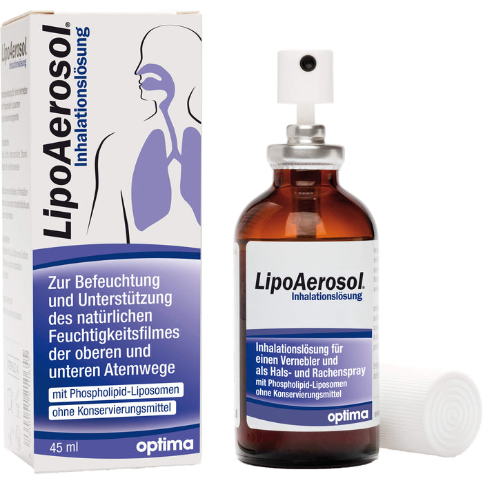 LipoAerosol Inhalationslösung und Rachenspray, zur Befeuchtung und Unterstützung des natürlichen Feuchtigkeitsfilmes der oberen und unteren Atemwege, ohne Konservierungsmitte, 45 ml Solution