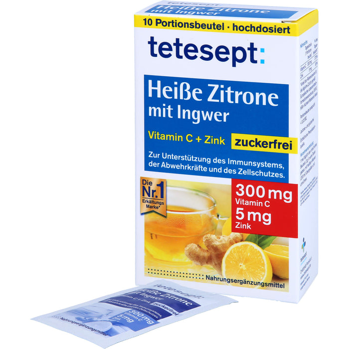 tetesept Heiße Zitrone mit Ingwer zuckerfrei Pulver, 10 pc Sachets