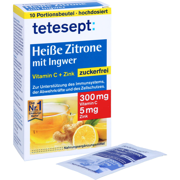 tetesept Heiße Zitrone mit Ingwer zuckerfrei Pulver, 10 pcs. Sachets