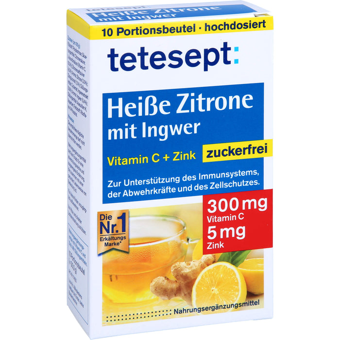 tetesept Heiße Zitrone mit Ingwer zuckerfrei Pulver, 10 pcs. Sachets