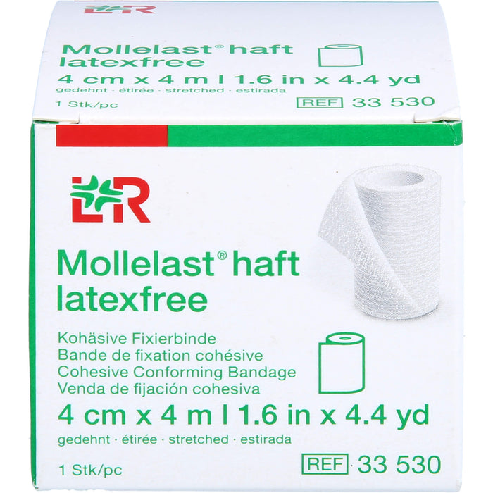 Mollelast haft latexfrei weiß 4cm x 4m kohäsive Fixierbinde zum Stützen und Entlasten von Gelenken, 1 pc Paquet