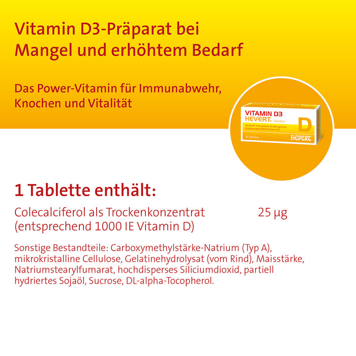 Vitamin D3 Hevert 1000 I.E. Tabletten, 200 pc Tablettes