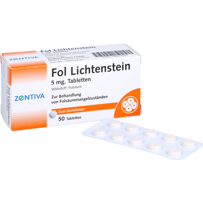 Fol Lichtenstein 5 mg Tabletten zur Behandlung von Folsäuremängelzuständen, 50 pc Tablettes