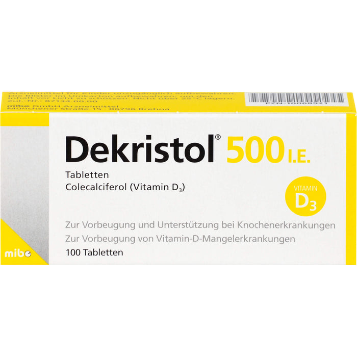 Dekristol 500 I.E. Tabletten bei Vitamin-D-Mangelerkrankungen und zur unterstützenden Behandlung der Osteoporose, 100 pc Tablettes