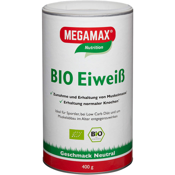 MEGAMAX Nutrition Bio Eiweiß Pulver Geschmack Neutral, 400 g Powder