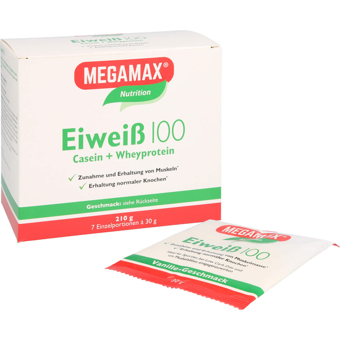 MEGAMAX Nutrition Eiweiß 100 Pulver Himbeer-Geschmack, 210 g Pulver