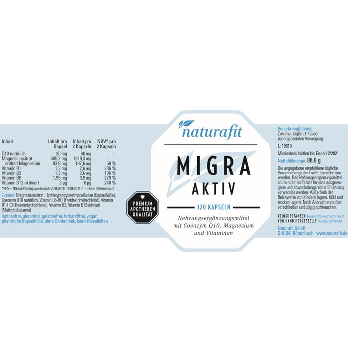 naturafit Migra Aktiv Kapseln, 120 pc Capsules