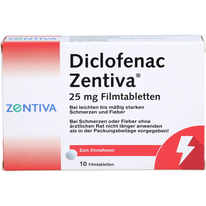 Diclofenac Zentiva 25 mg Filmtabletten bei Schmerzen und Fieber, 10 pc Tablettes