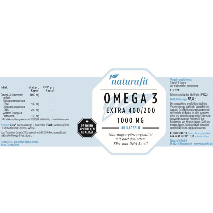 naturafit Omega 3 Extra 400/200 Kapseln, 40 pc Capsules